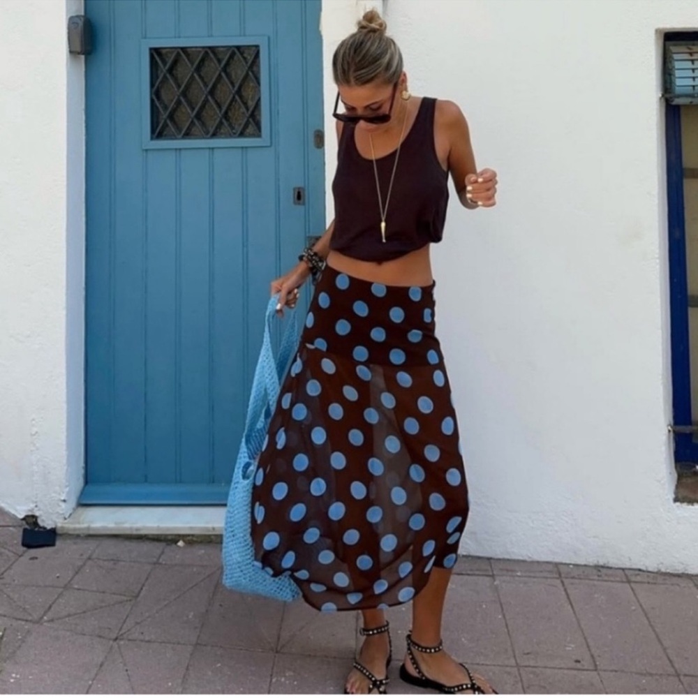 Brown and Blue Polka Dot Skirt